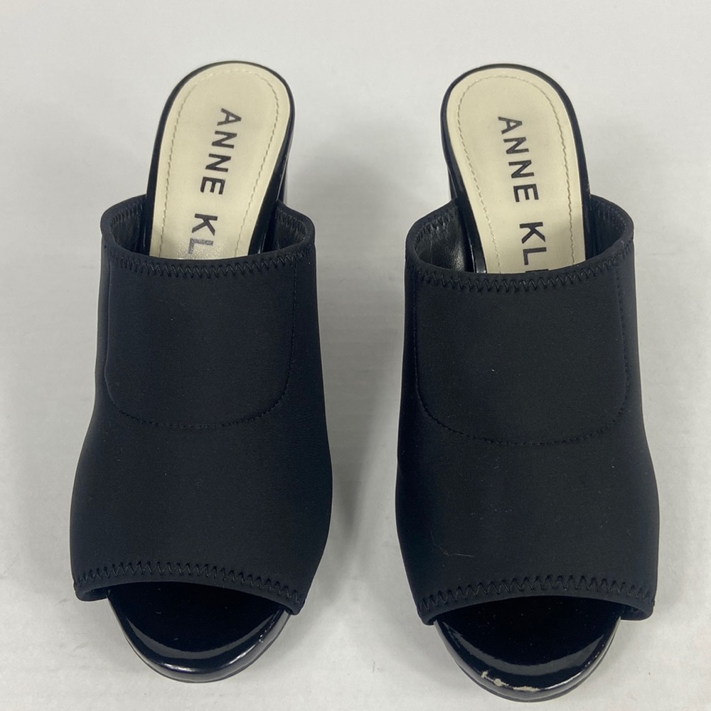 Anne Klein Ostrid Black Stretchy Fabric Mules Sandals Shoes Womens Size 8